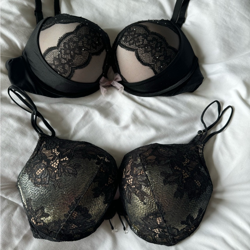 Bombshell plunge lace push up bra set